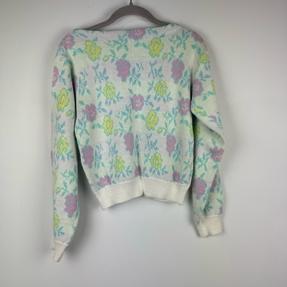 Vintage Snapdragon Floral Pastel Boatneck Sweater, Size Small - Picture 2 of 10